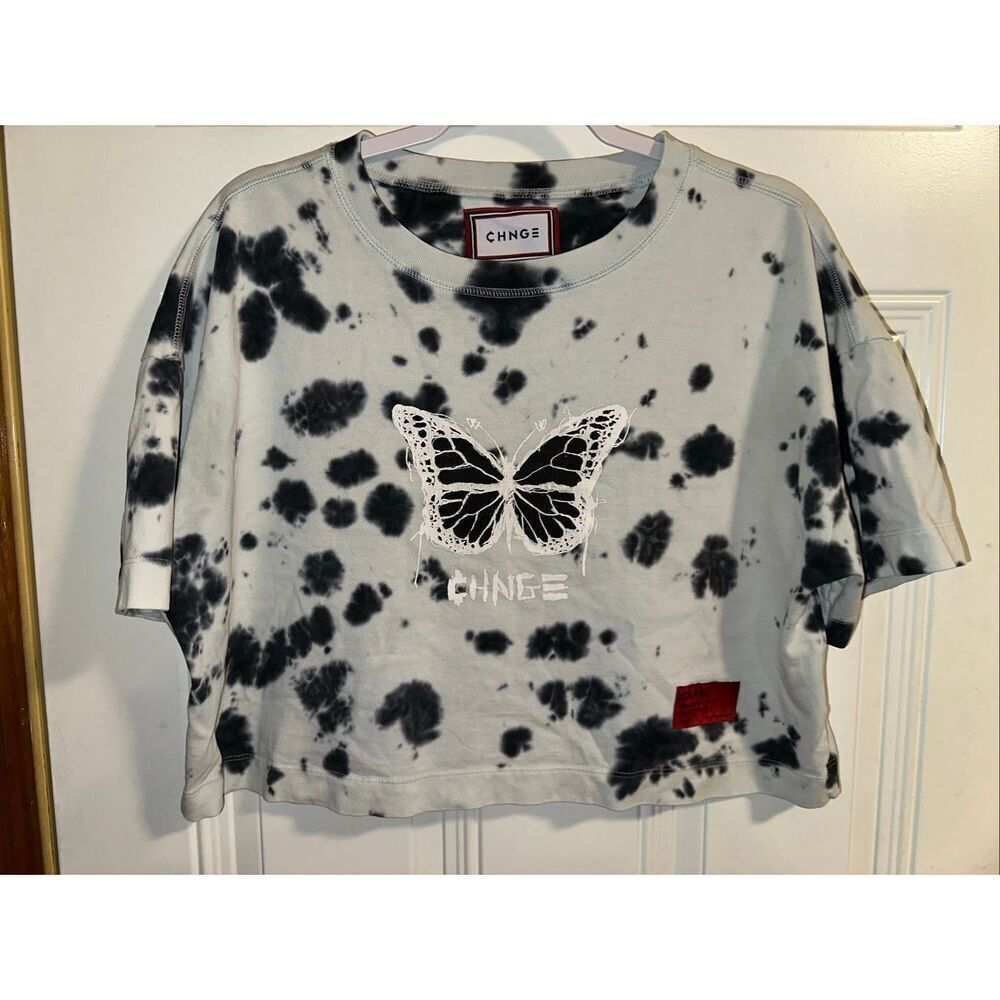 CHNGE Butterfly Tie-Dye Short-Sleeve Crop Top – Women’s Size Large